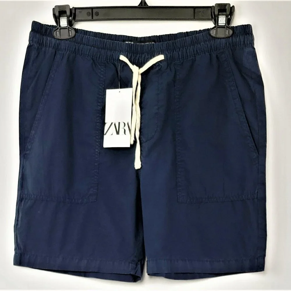 NWT ZARA Cotton Drawstring elastic waist Bermuda Shorts